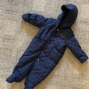Ralph Lauren Infant’s Snow Suit, Bunting. 9 months. Navy blue. Button closure.